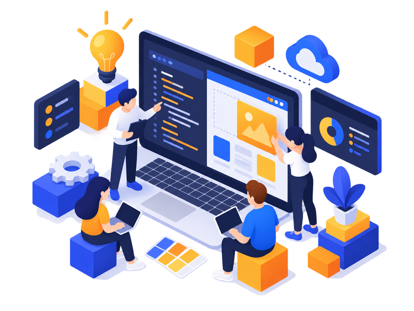 A creative team collaborating on brand and website design