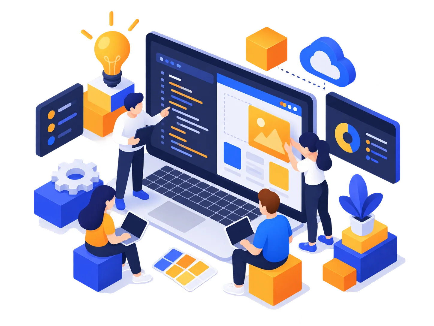 A creative team collaborating on brand and website design