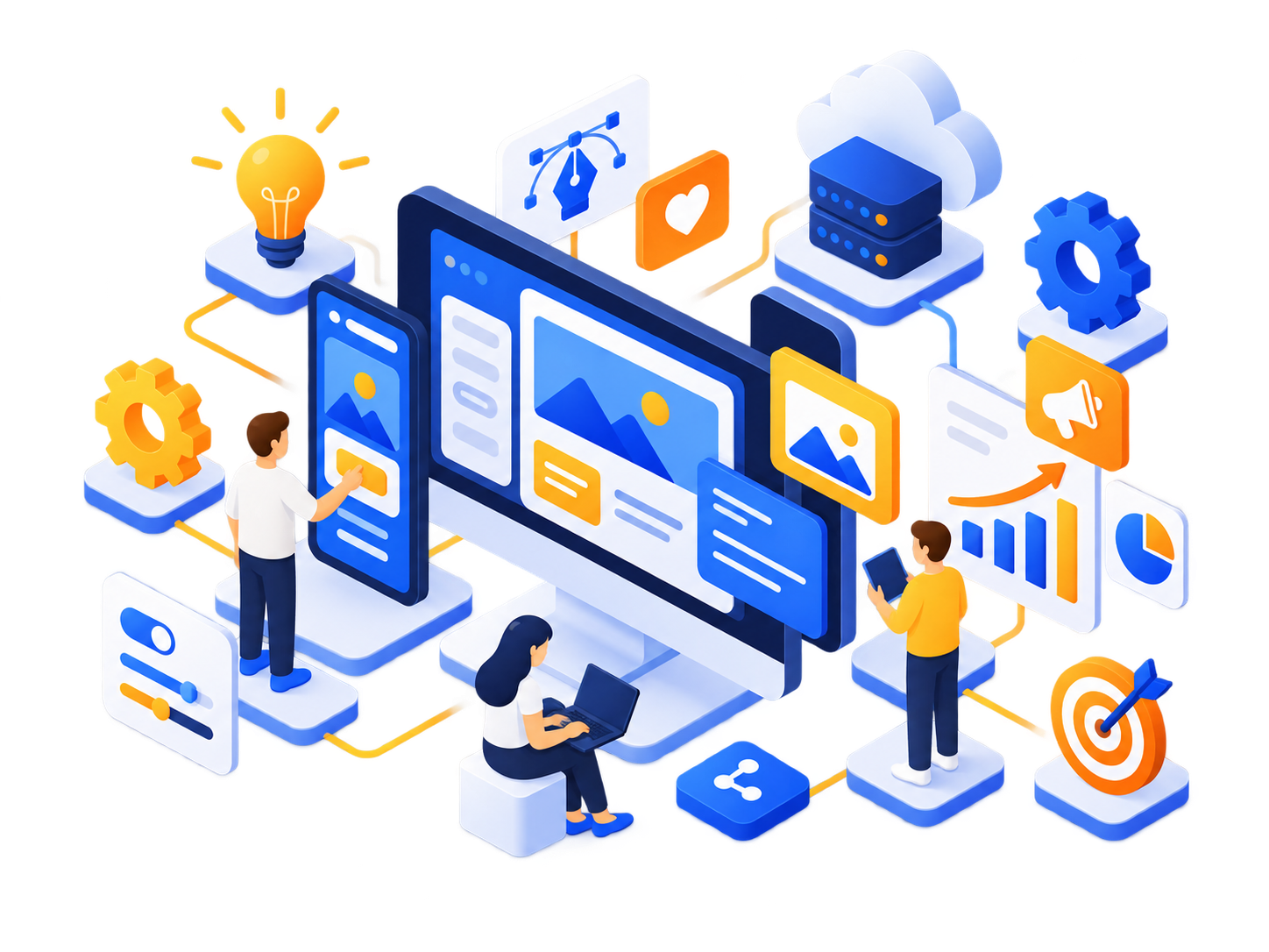 Isometric illustration representing Maxcast digital services and capabilities
