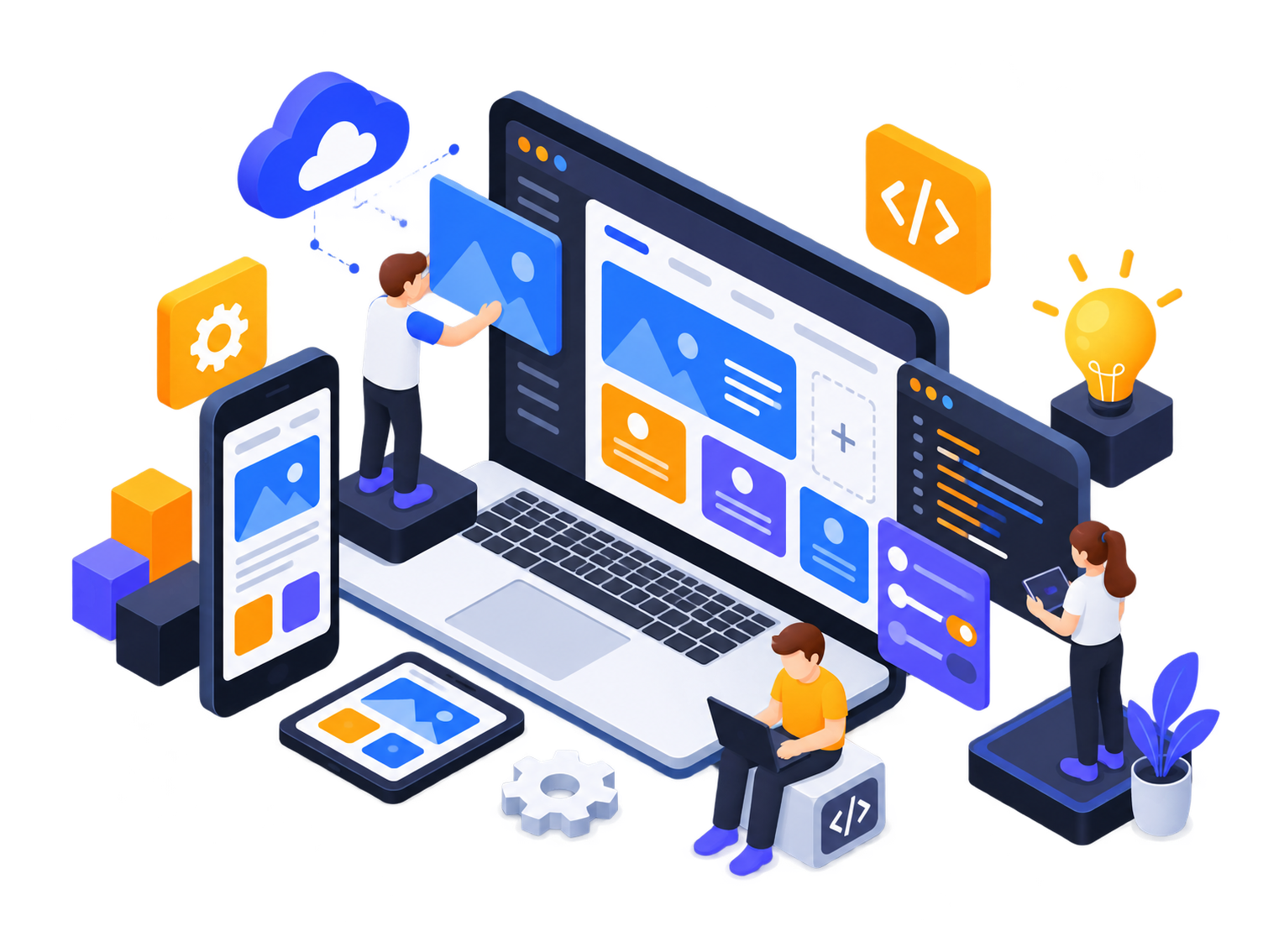 Responsive desktop, tablet and mobile website illustration