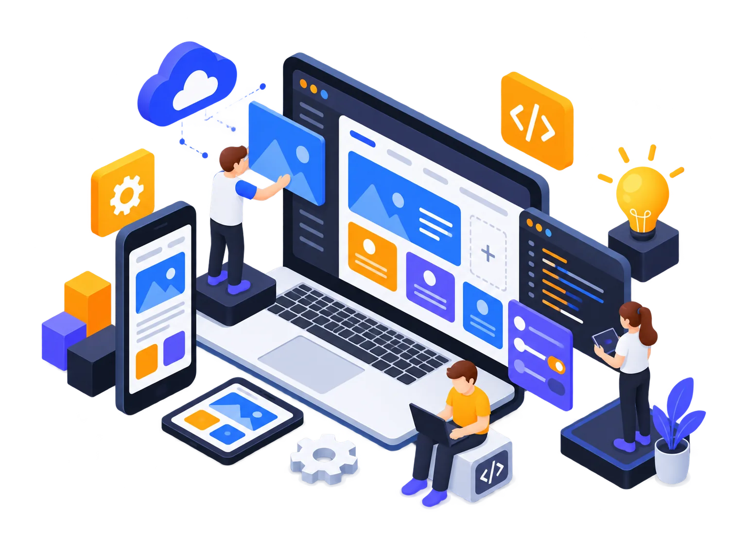 Responsive desktop, tablet and mobile website illustration