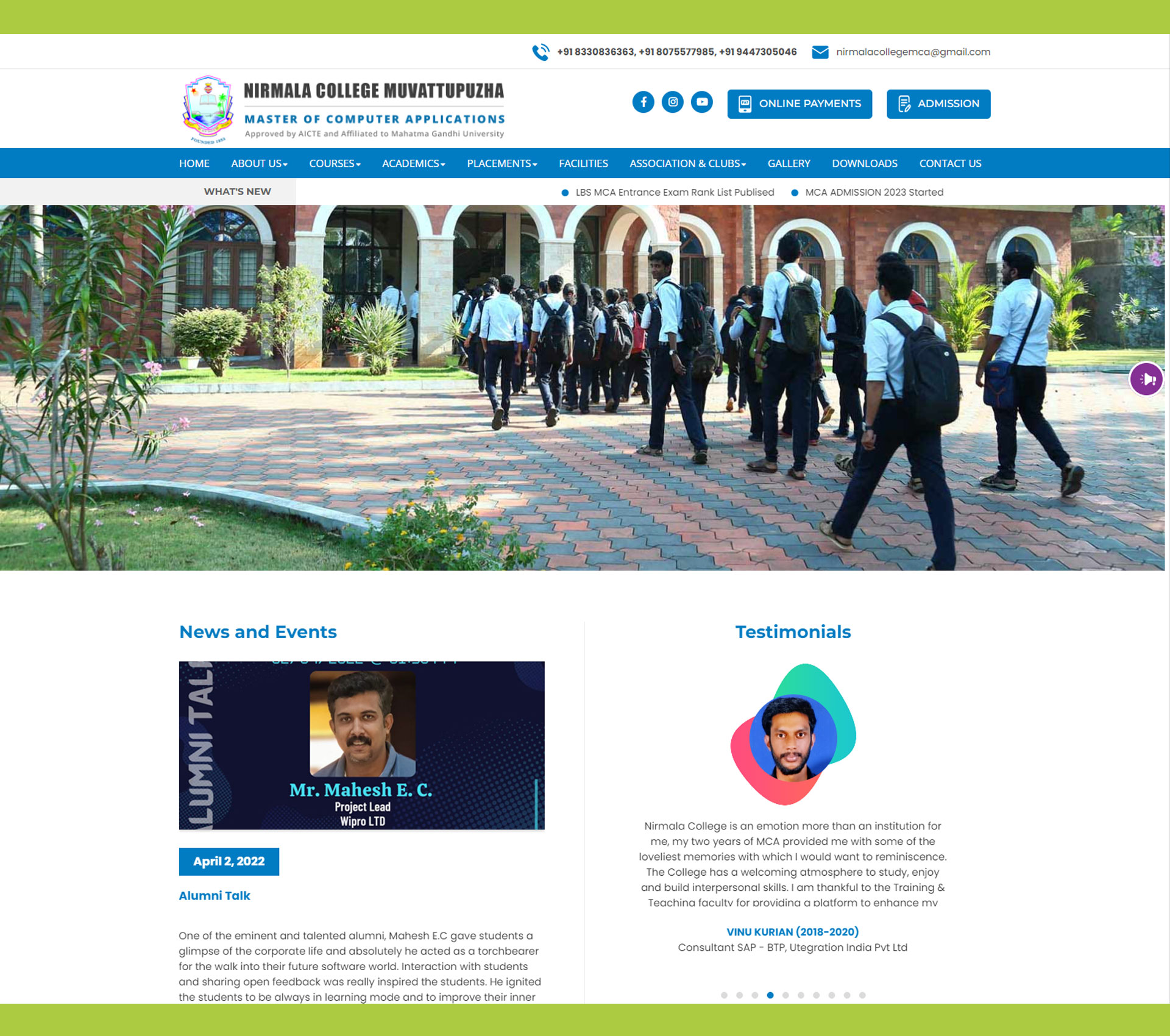 Nirmala College website screenshot from Maxcast archive