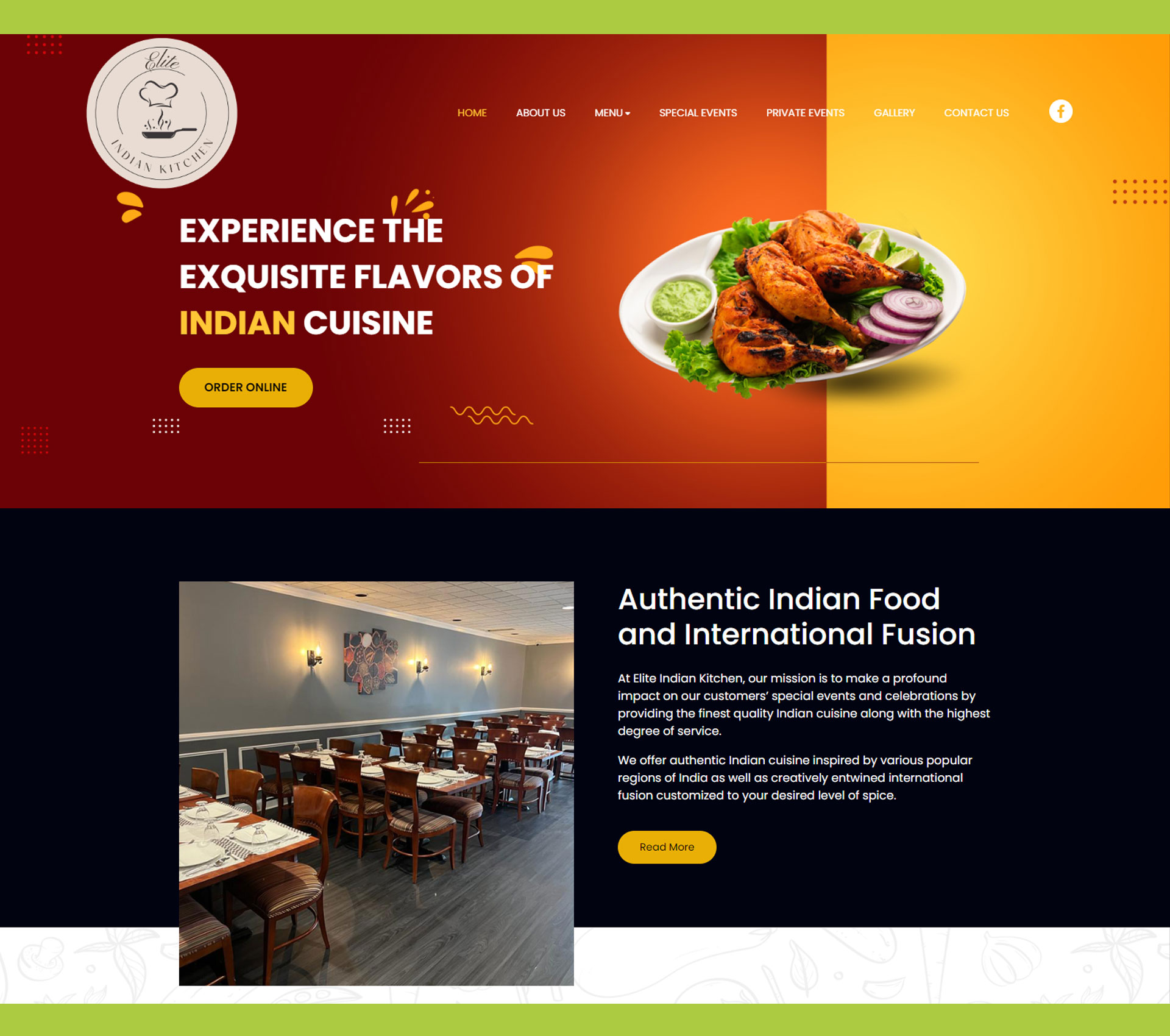 Elite Indian Kitchen website screenshot from Maxcast archive