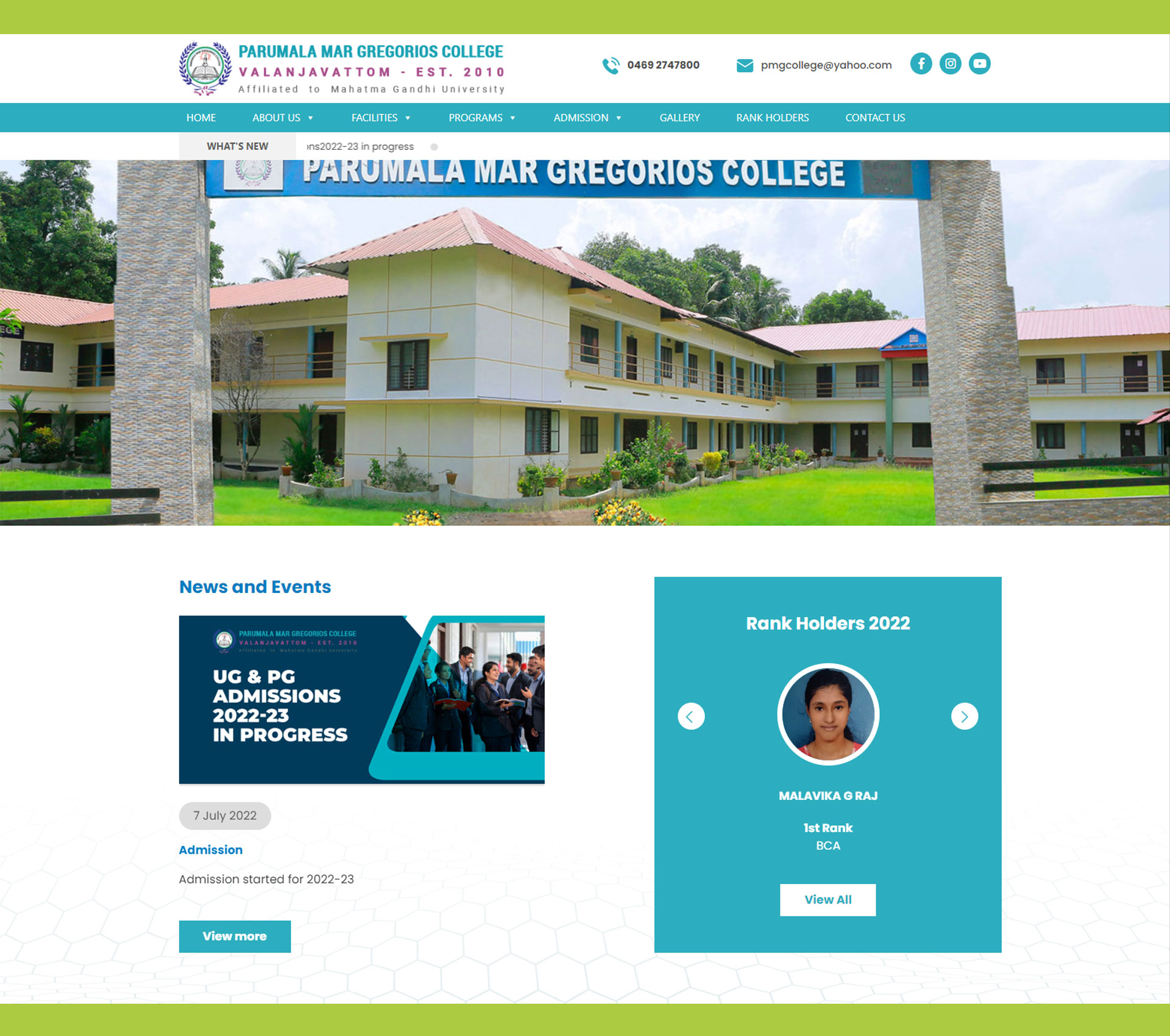 Parumala Mar Gregorios College website screenshot from Maxcast archive
