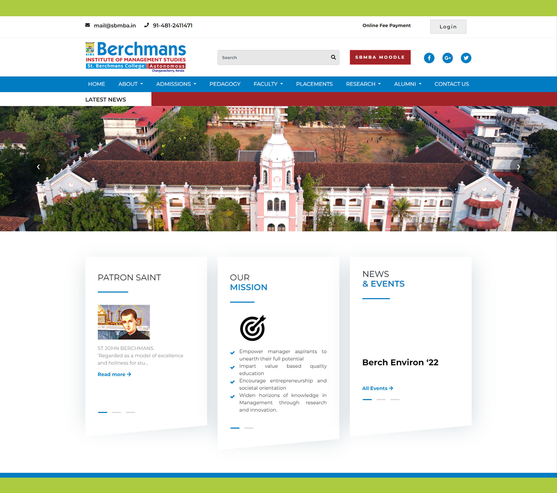 SB College MBA website screenshot from Maxcast archive