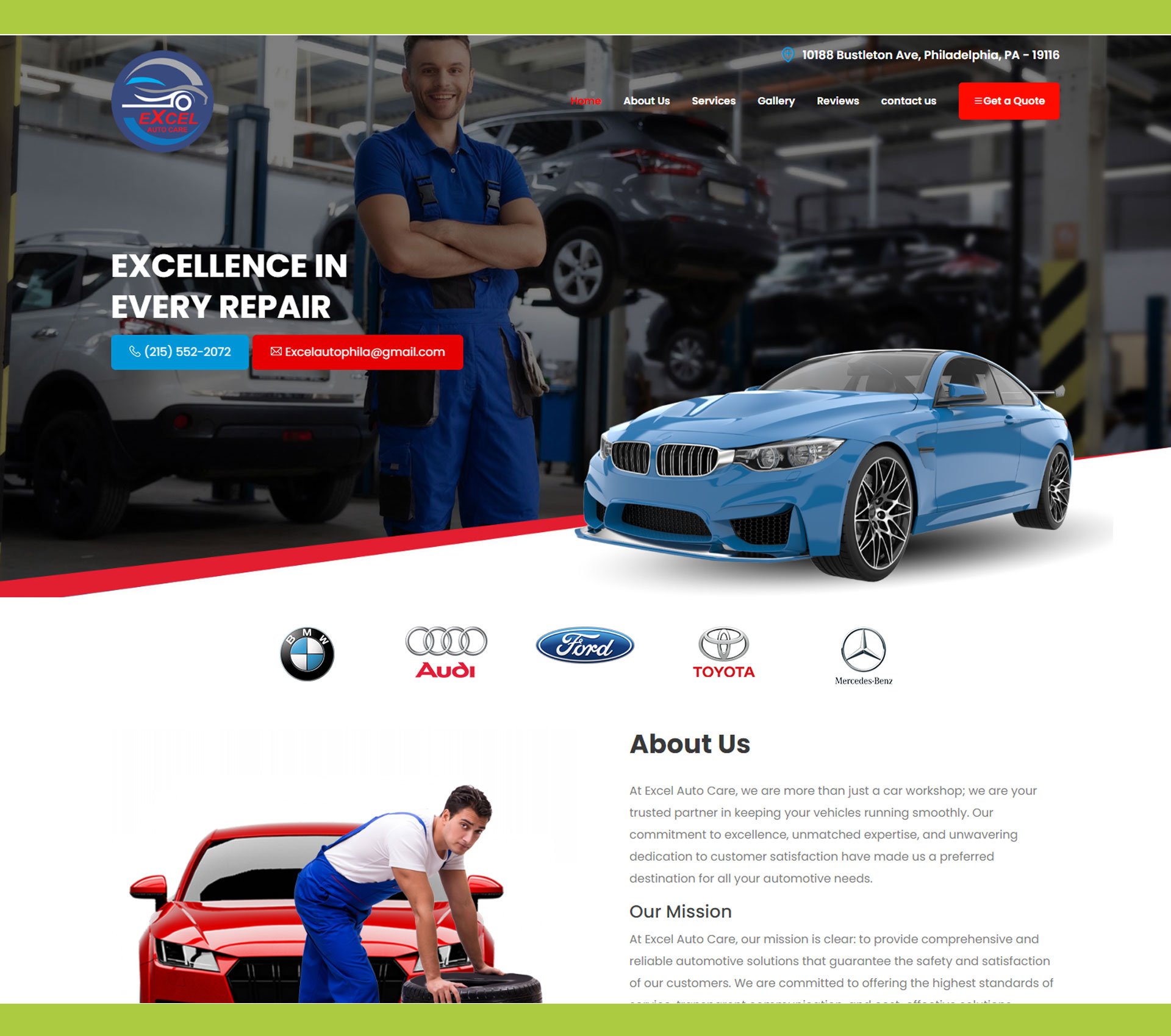 Excel Auto Care website screenshot from Maxcast archive