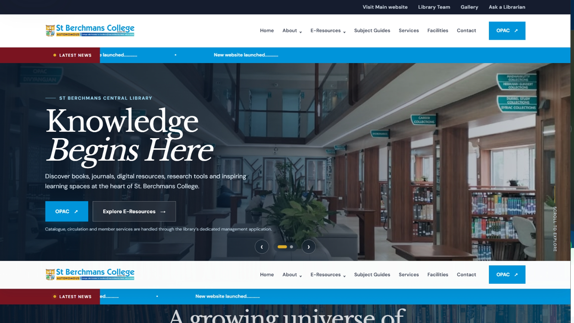 SB College Central Library website showcase